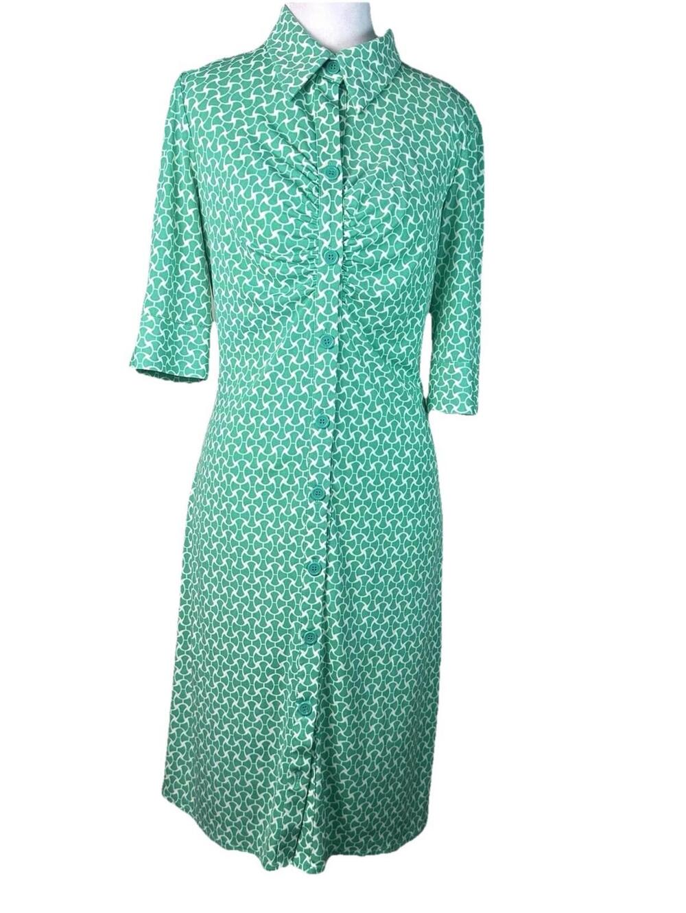 Laundry botanical Green Print Retro 60’s Mod housewife Dress stretch modest Sz 8